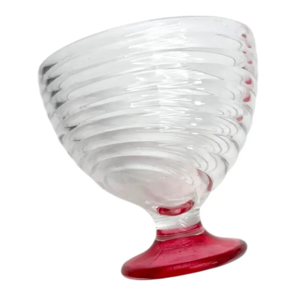 1-Swirl Foot Manhattan Park Ave Depression Dessert Compote‎ Glass Dish Pink/Red